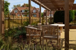 A place to sit in a shade of pergola for a tea or lunch.